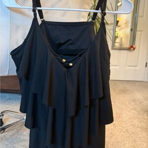 Black Ruffled swim top